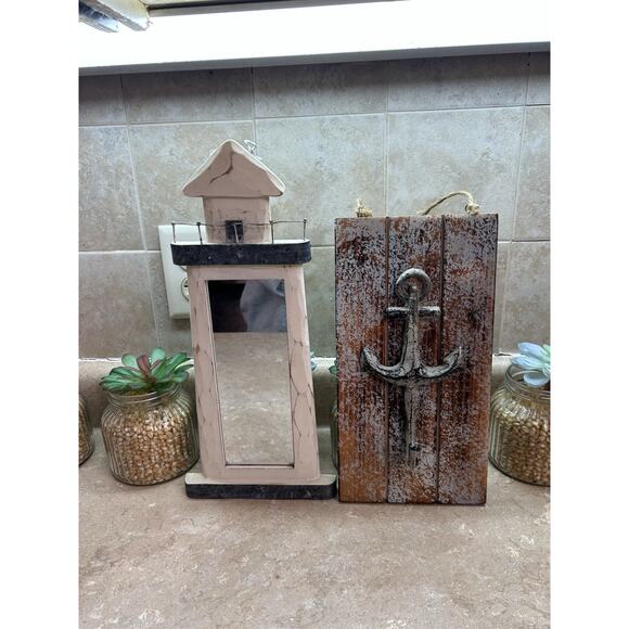 Unbranded Other - Nautical Bathroom Decor Lighthouse Mirror Anchor Hook Beach House Shore Home